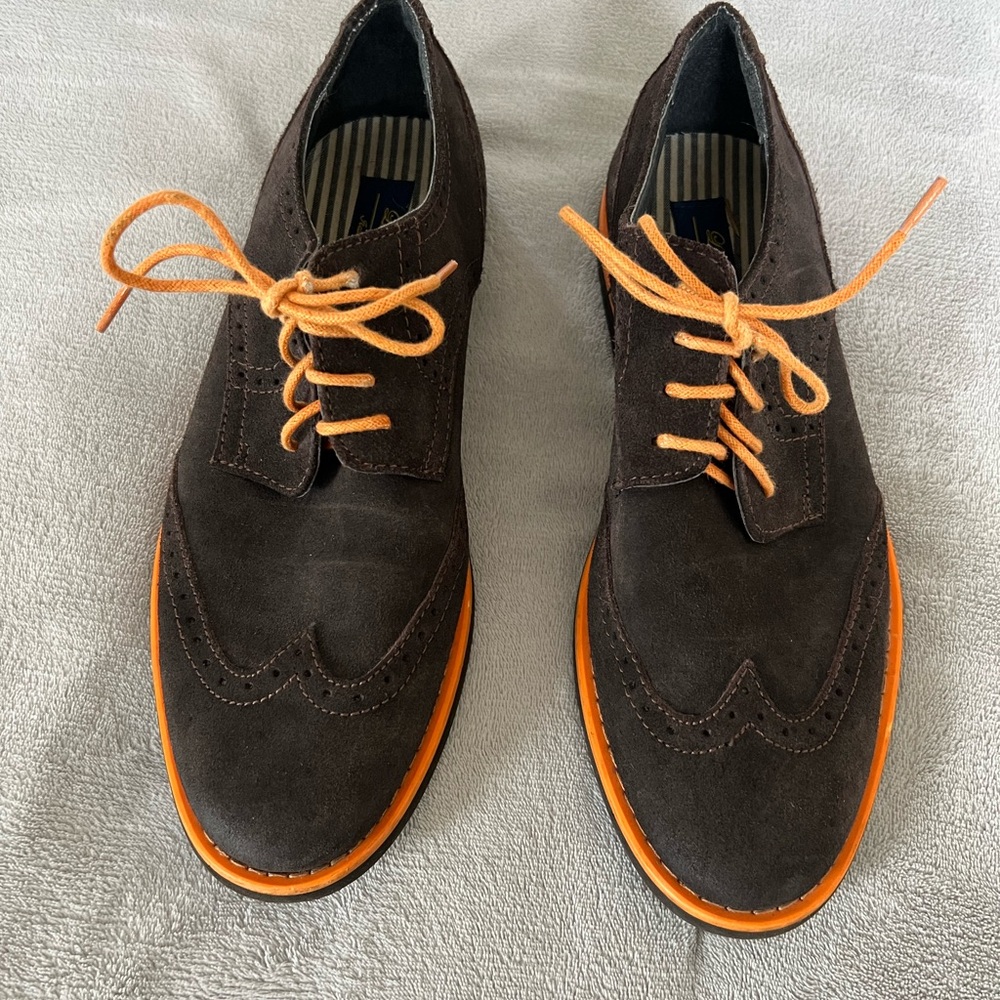 Milano Dark Brown Suede Oxfords with Orange Laces